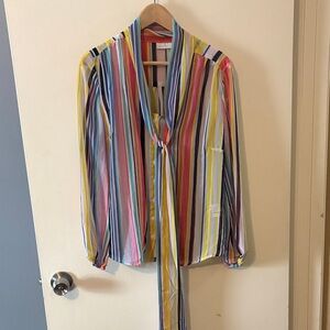 New York & Company Multicolor Striped Blouse
